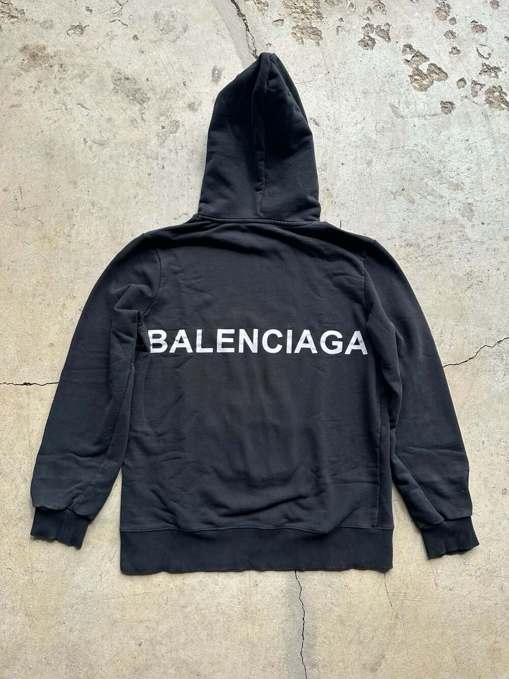 Balenciaga 2013 Back Logo Pullover Hoodie in Faded Black